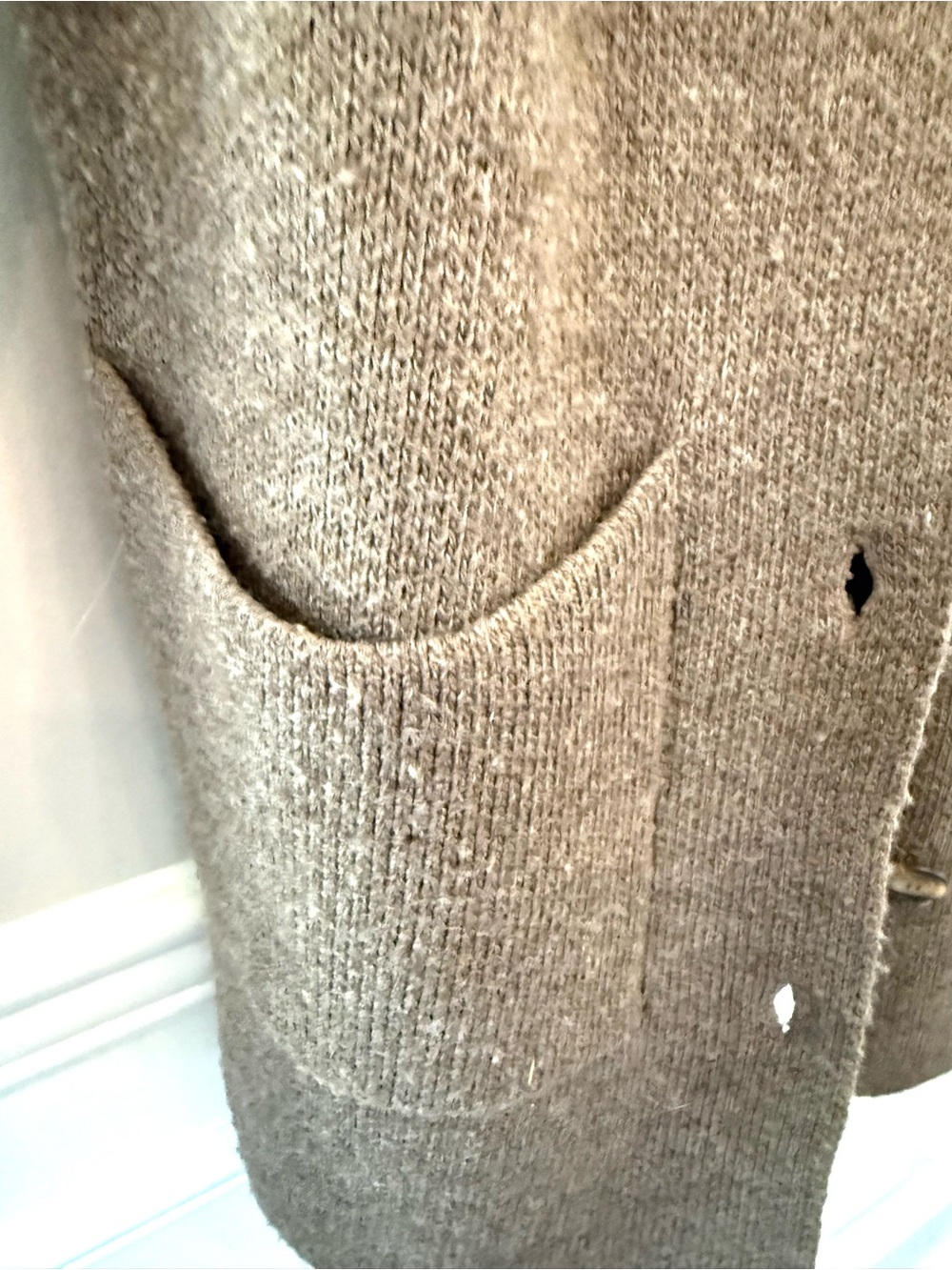 Giovanna Tricot Italy Wool Blend Long Cardigan Taupe Sz XL Pockets Buttons - Picture 10 of 12
